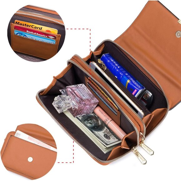 Women's Brown Small Crossbody Bag Wallet Purse with Credit Card Slots - Picture 4 of 7